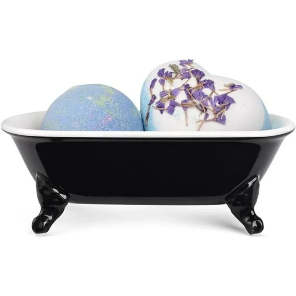 Ceramic Clawfoot Bathtub Soap Dish Tray Bathroom Kitchen Sponge Holder